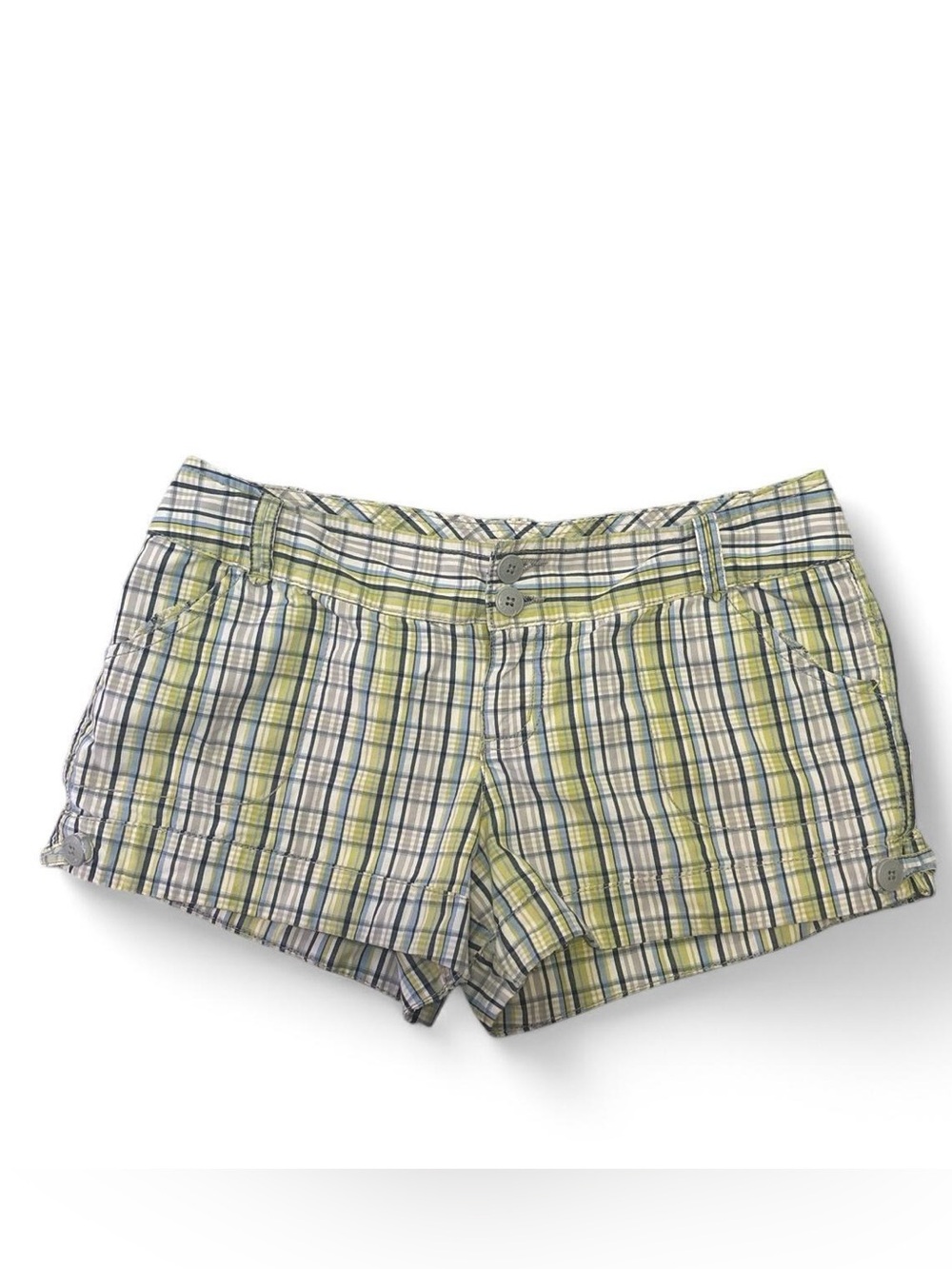 VTG Y2k Plaid Green and Blue Preppy Stripped Micro Mini Shorts